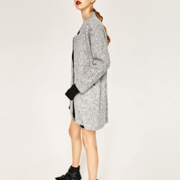 Zara Grey Marl Midi Coat S - Picture 4 of 9